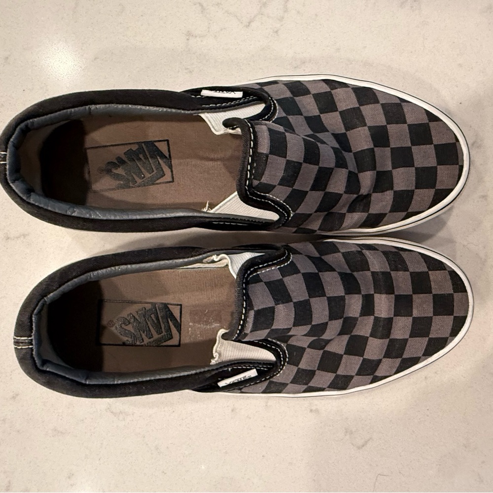 Vans Black and Gray Checkered Slip-Ons
